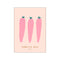 Three whimsical, hand-painted pink carrots with teal tops are arranged vertically against a soft peach background. The artwork has a charming, organic feel and adds a playful pop of color.