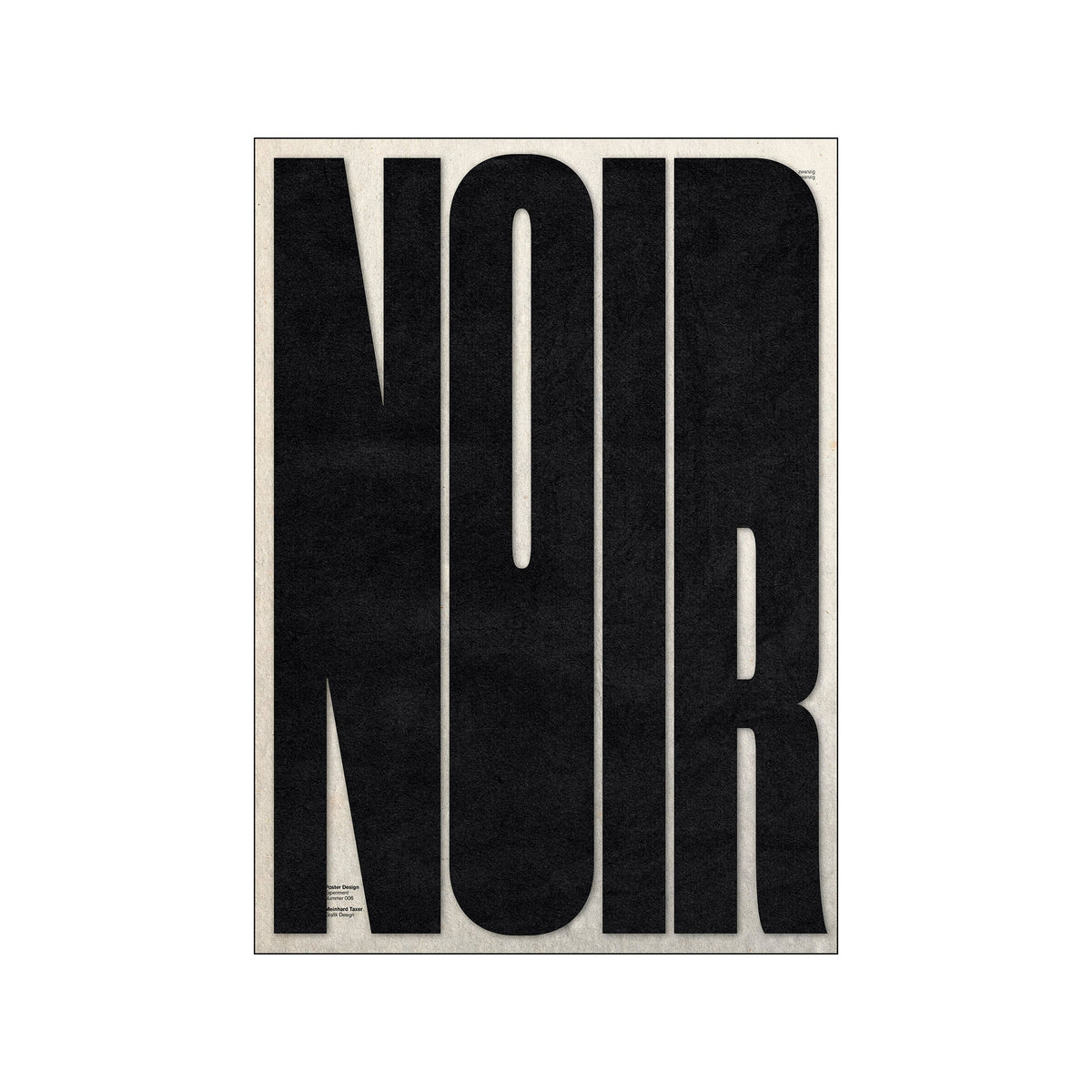 Oversized black typography spelling noir on a warm off-white background