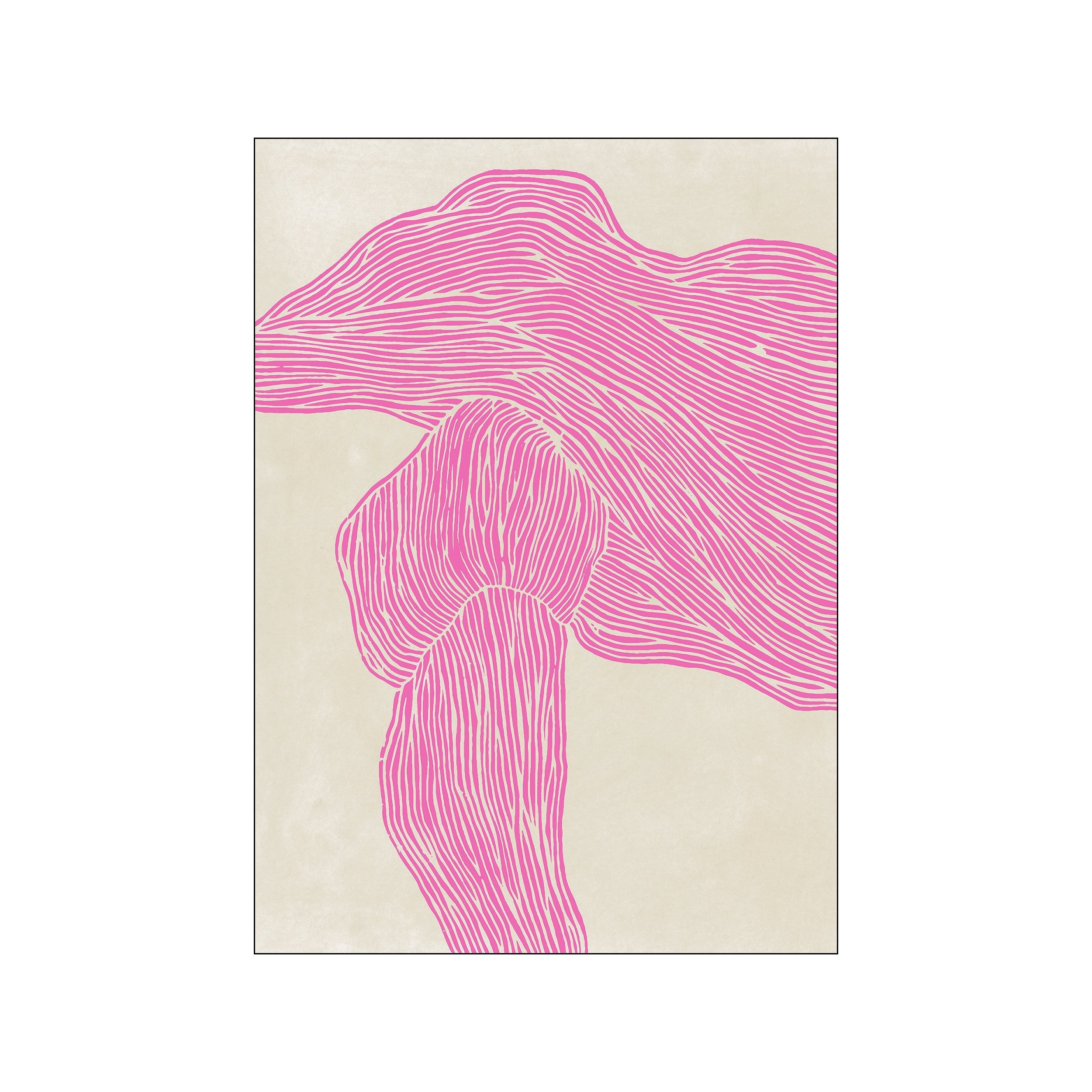 Abstract artwork featuring organic, flowing lines in a bright pink hue against a textured, light beige background, suggesting a sense of movement and modern elegance.