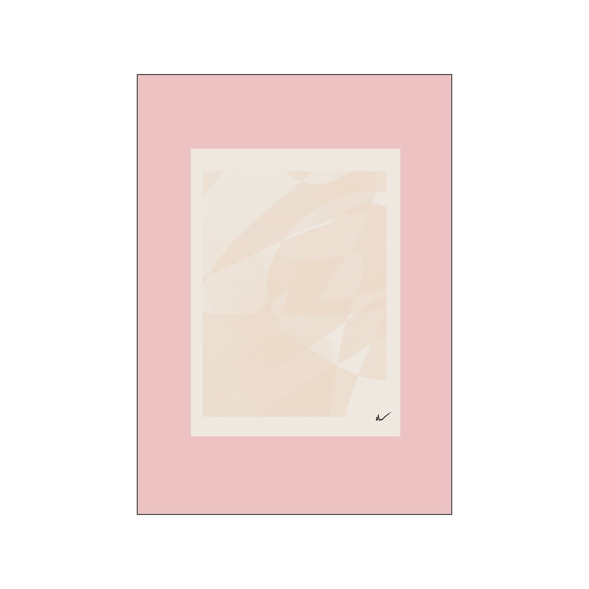 Soft abstract print with blush pink border, cream center, and pale peach layered forms