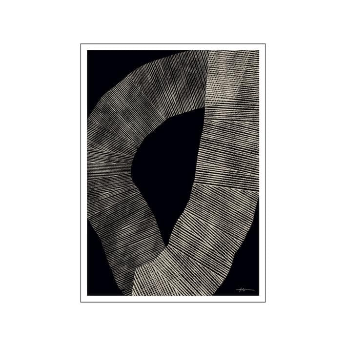 Abstract artwork with textured, curved lines in ivory against a deep black background, creating a sense of movement and depth. Modern yet timeless, perfect for sophisticated interiors.