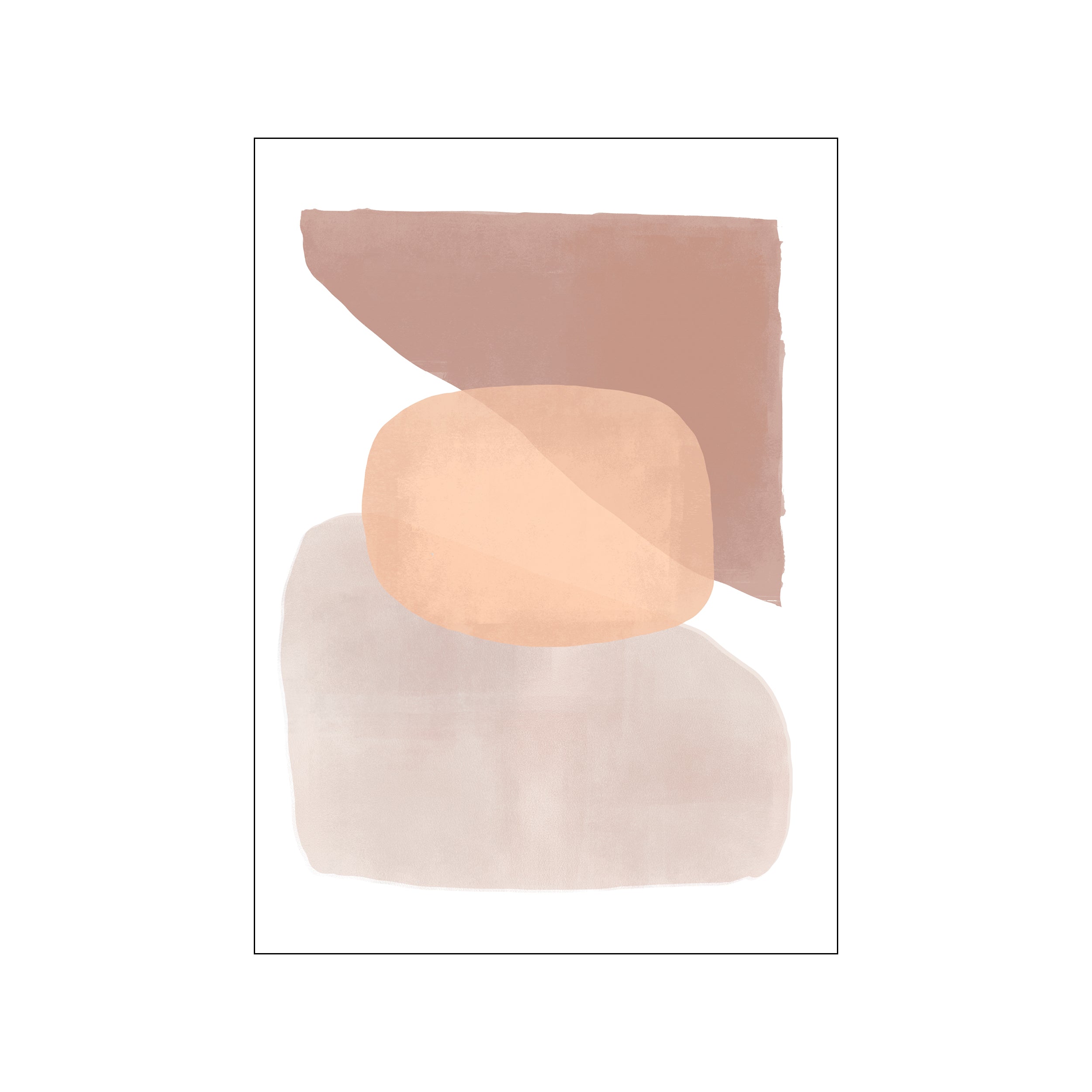 Abstract composition featuring organic, overlapping shapes in warm sunset hues of terracotta, blush, and cream, evoking a sense of tranquil beauty and soft texture for interior decor.