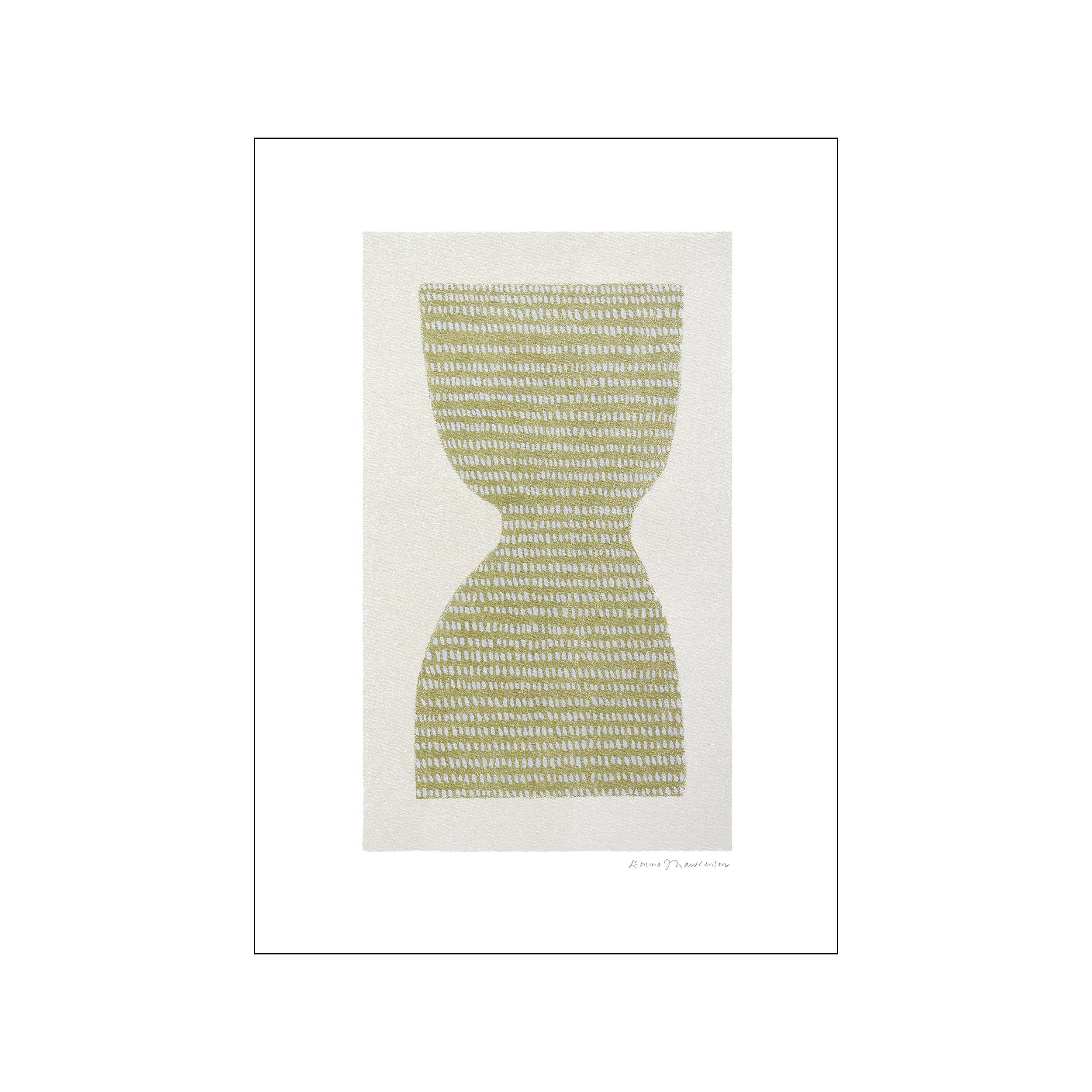 Abstract portrait in soft moss green and creamy beige with a textured pattern, evoking a sense of calm and organic beauty.
