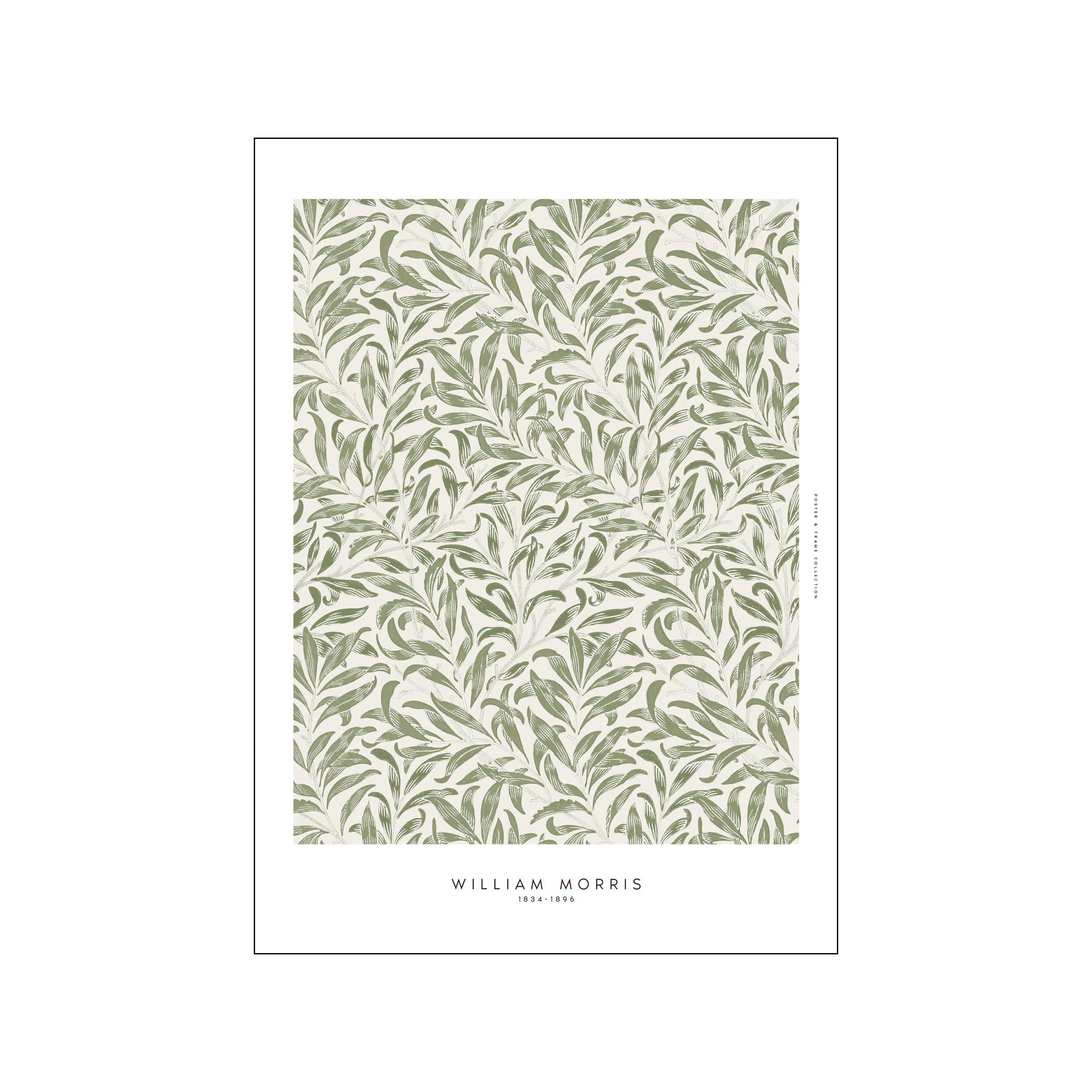 William Morris leaf pattern print in soft sage green on a light background