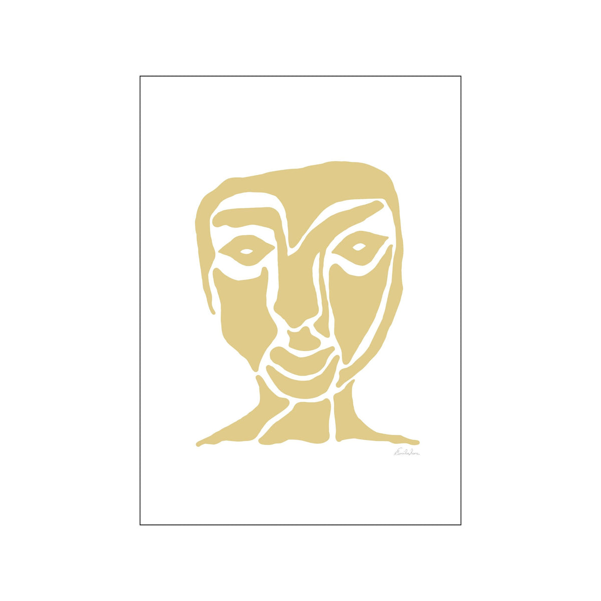 Minimal abstract yellow face portrait with flowing lines on a white background