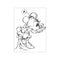 A black and white sketch of Minnie Mouse in a playful pose, with loose, expressive lines and a small flower accenting her head. The artwork has a whimsical and nostalgic vibe.