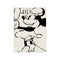 A graphic illustration of Minnie Mouse in a glamorous pose, rendered in bold black lines against a soft, neutral background, exuding a chic and nostalgic vibe.