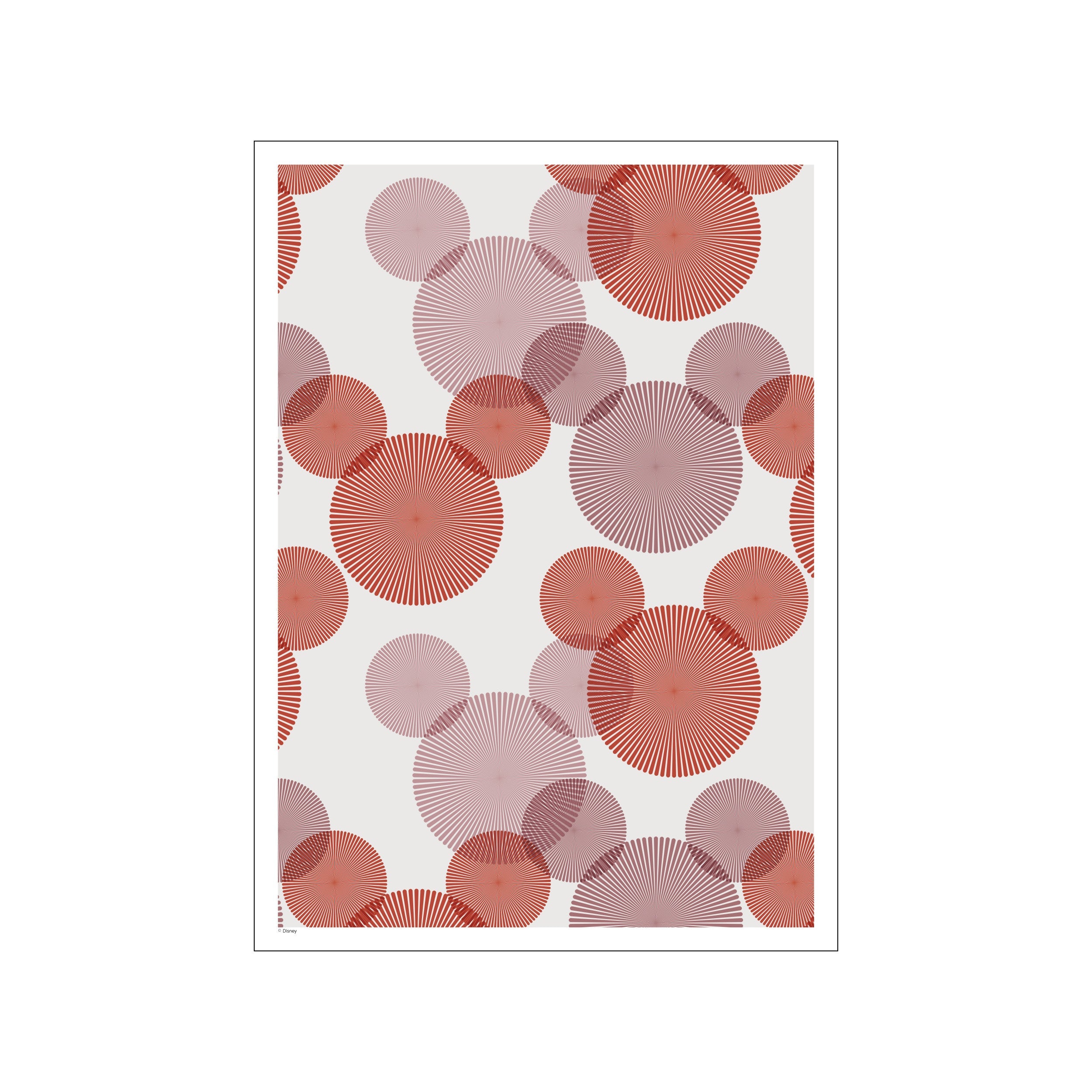 A graphic art piece featuring overlapping, radial bursts of terracotta and blush pink against a light grey background, reminiscent of fireworks. The overall mood is celebratory and whimsical.