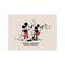 Mickey and Minnie Mouse in vintage animation style, with Mickey pointing upwards and Minnie waving a handkerchief, on a soft beige background with the text 'Yoo-hoo!' below.