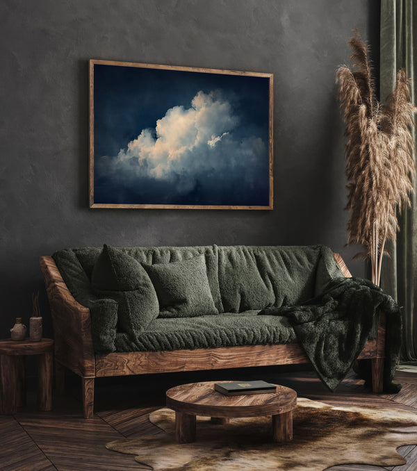 Vintage Navy Floating Moody Cloud Painting Canvas Art for Living room - View 5