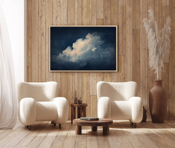 Vintage Navy Floating Moody Cloud Painting Canvas Art for Living room - View 7
