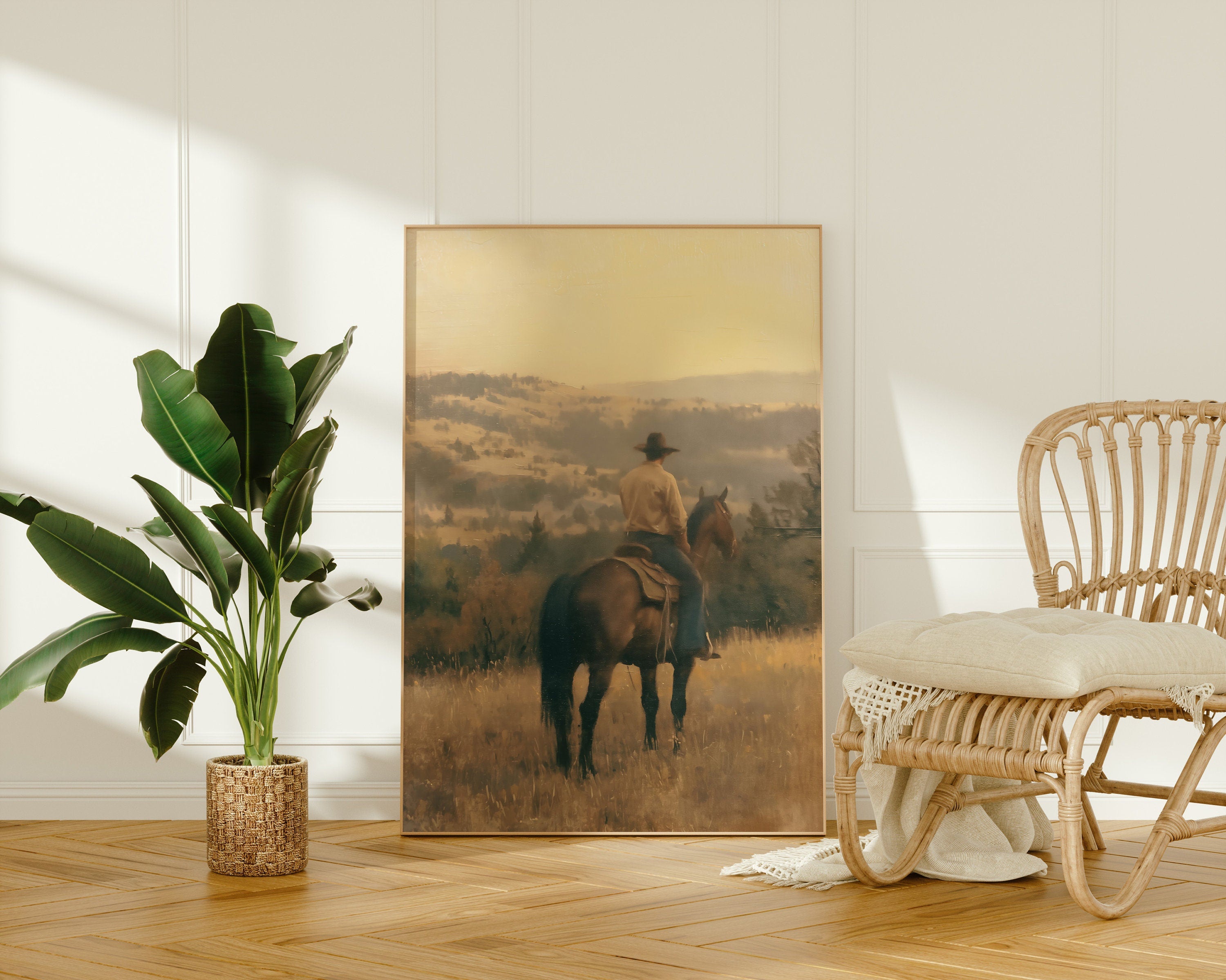 Vintage Western Man On A Horse Painting Canvas Art for Living room - View 2