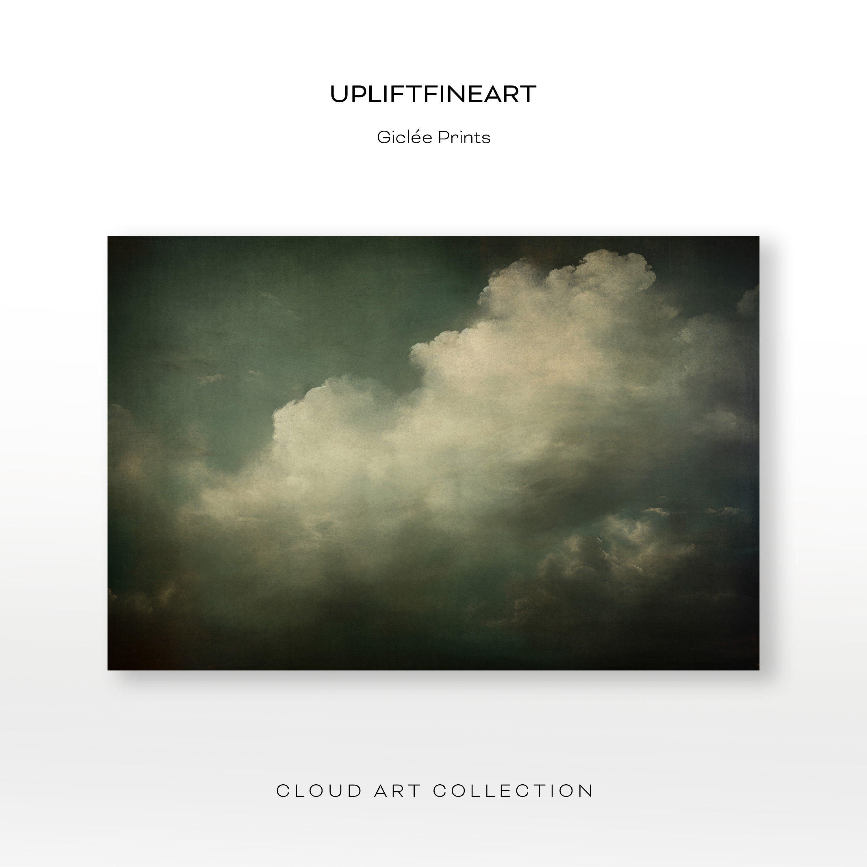Moody Cloud Painting With Green Background Canvas Art for Living room - View 2