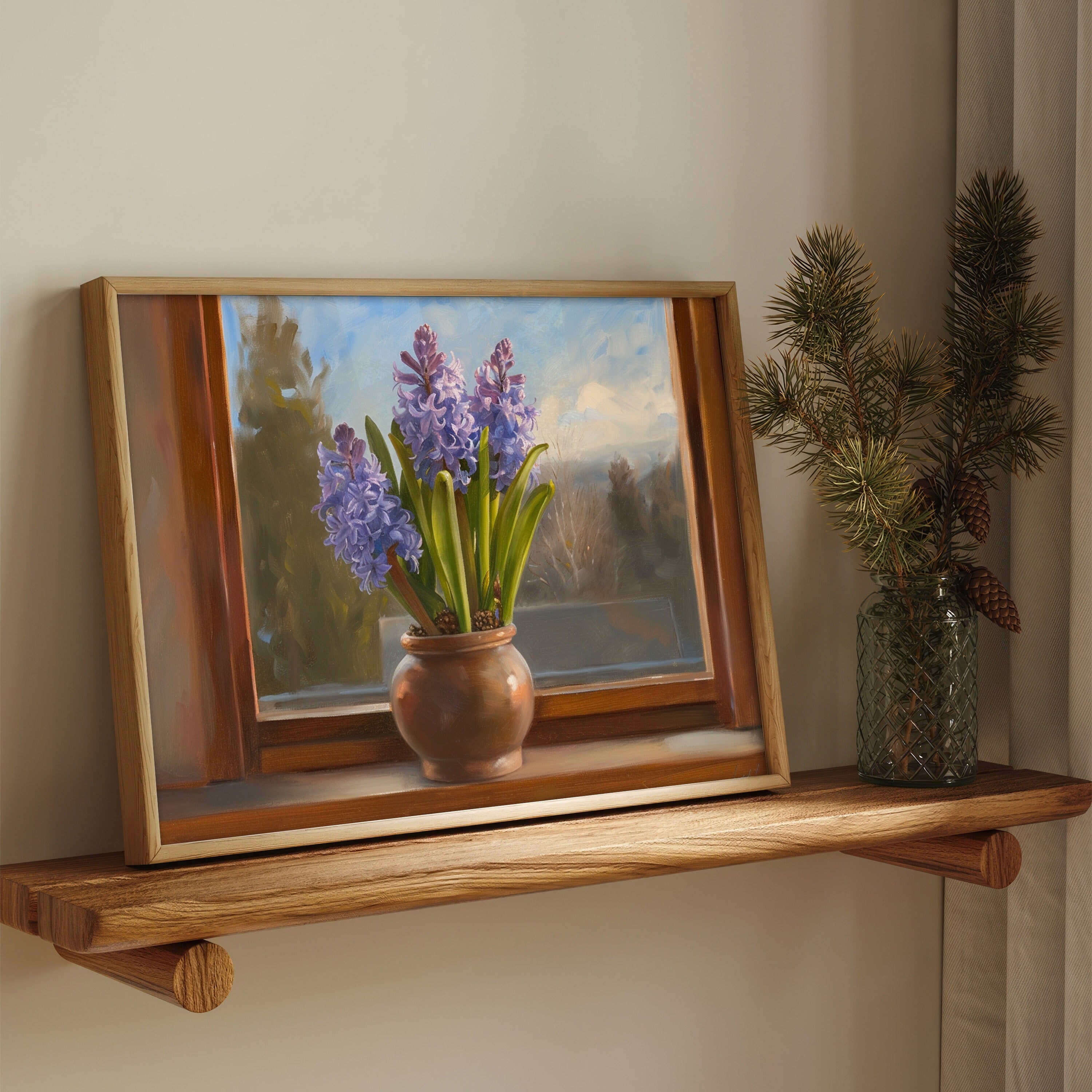 Hyacinth Flower In A Pot Painting Canvas Art for Living room - View 3