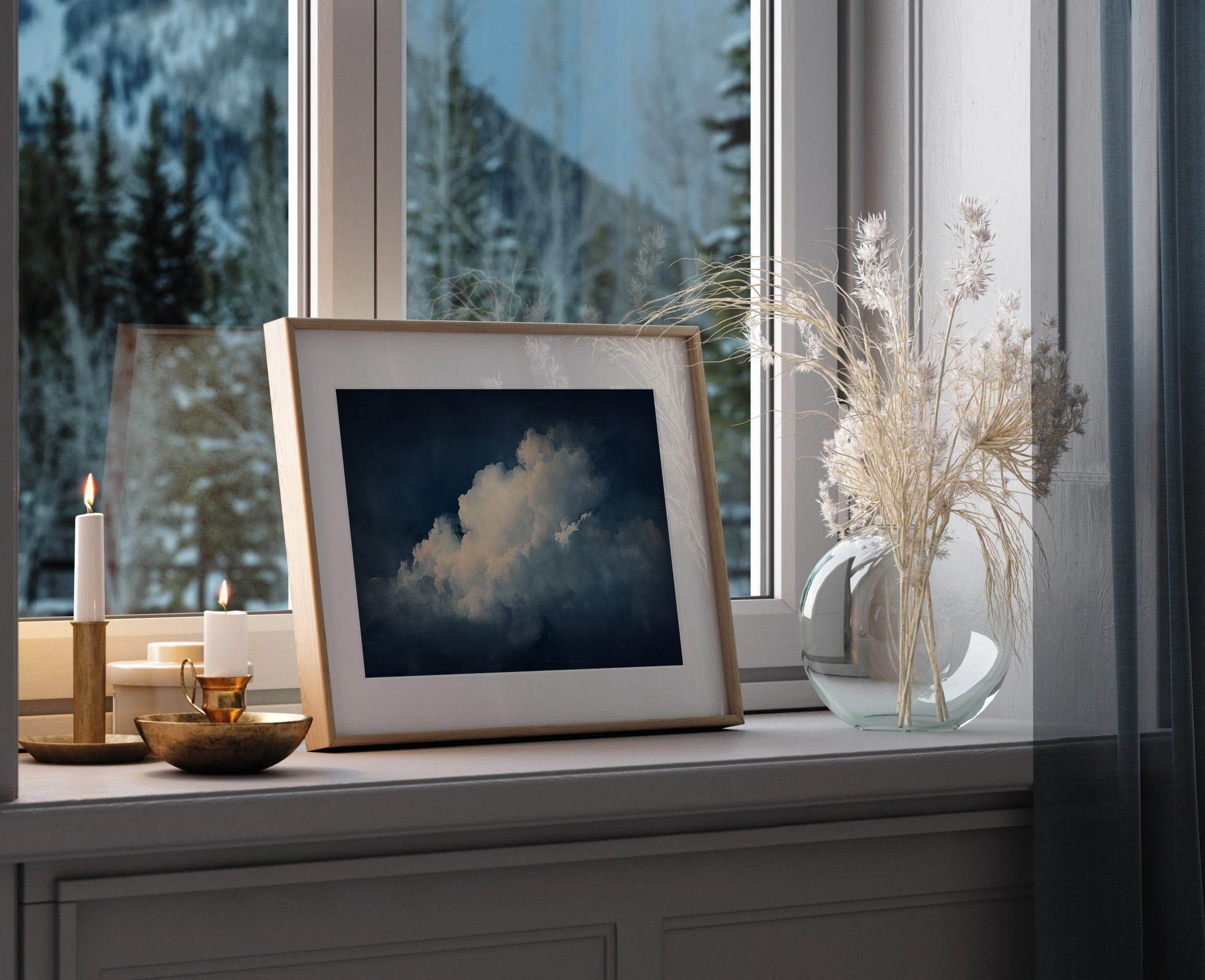 Vintage Navy Floating Moody Cloud Painting Canvas Art for Living room - View 3