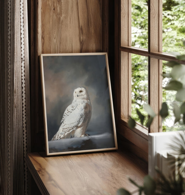 Snowy Owl Art Painting - Moody Canvas Art for Living room