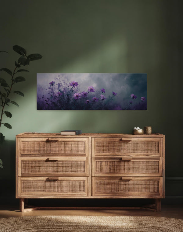 Aster Flower Wide Art Print - Moody Canvas Art - View 4
