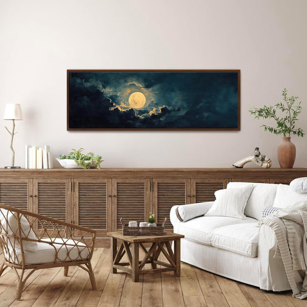 Moon At Night Wide Art Print - Moody Canvas Art - View 4