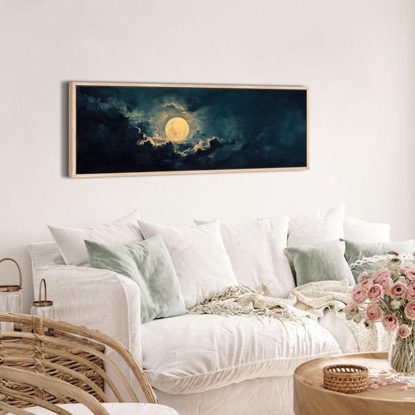 Moon At Night Wide Art Print - Moody Canvas Art