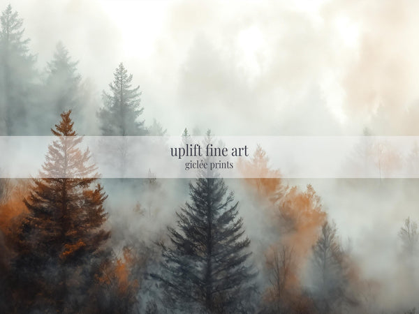 Misty Forest Landscape Art Print - Rustic Canvas Art - View 2