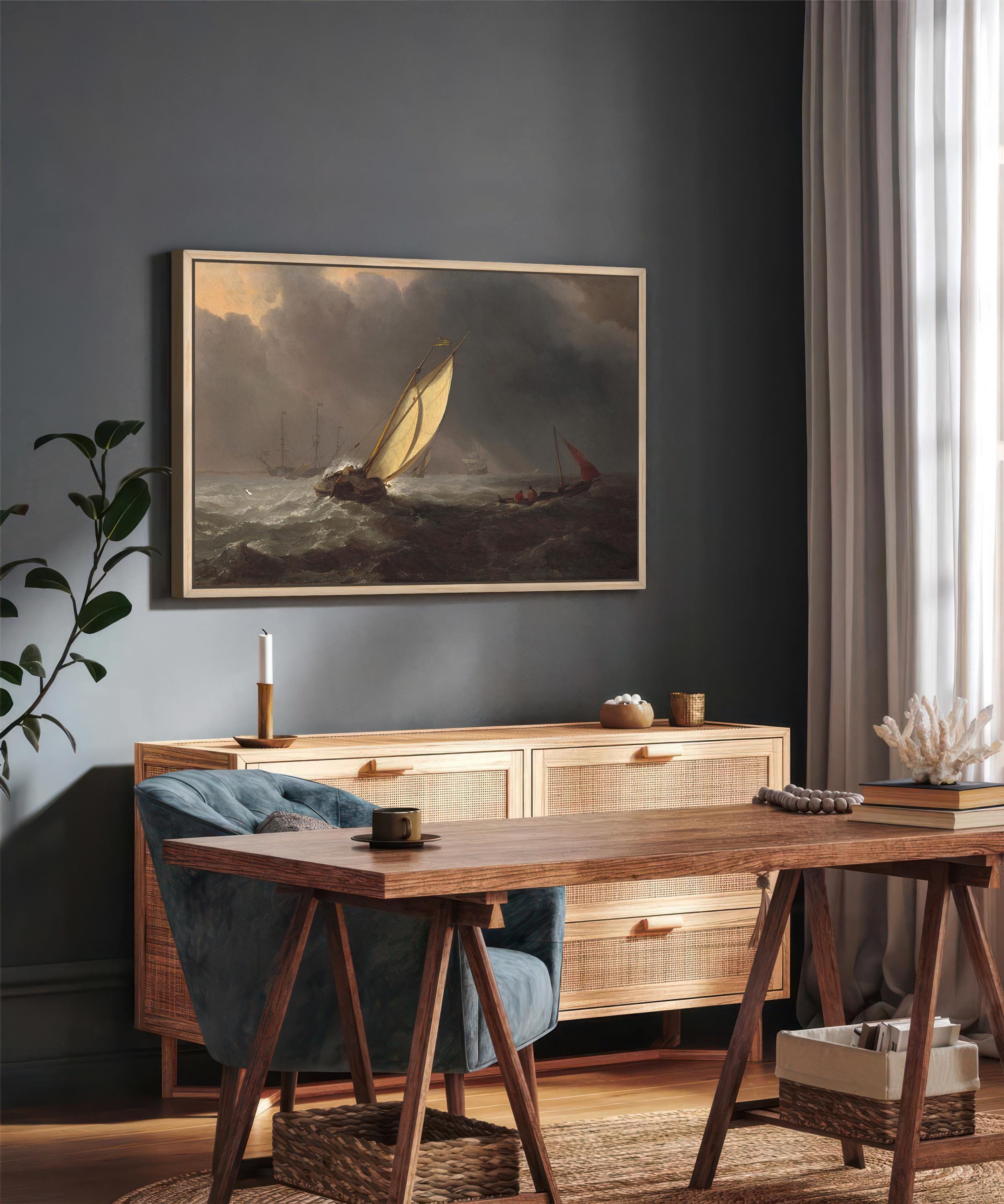 Vintage Stormy Sea Painting Canvas Art for Living room - View 3