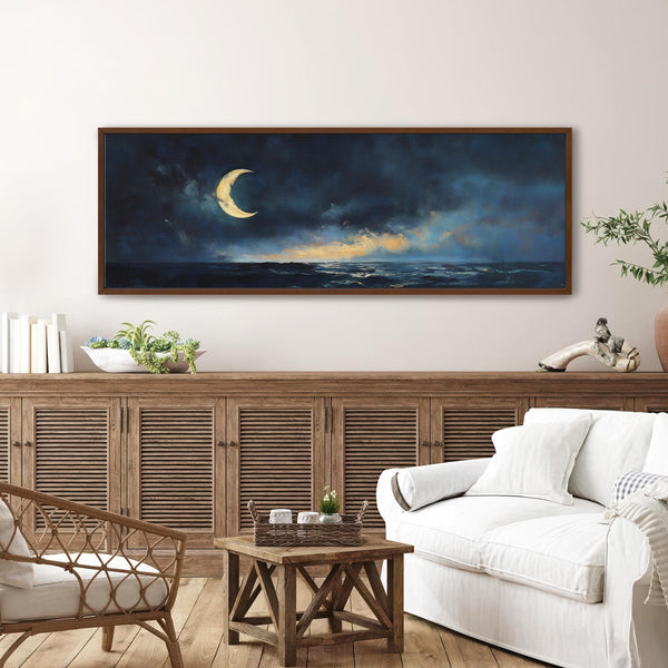 Crescent Moon At Night Painting - Moody Canvas Art - View 4