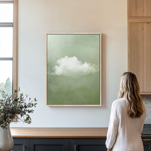 Minimalist Sage Green Cloud Art Print Canvas Art for Office