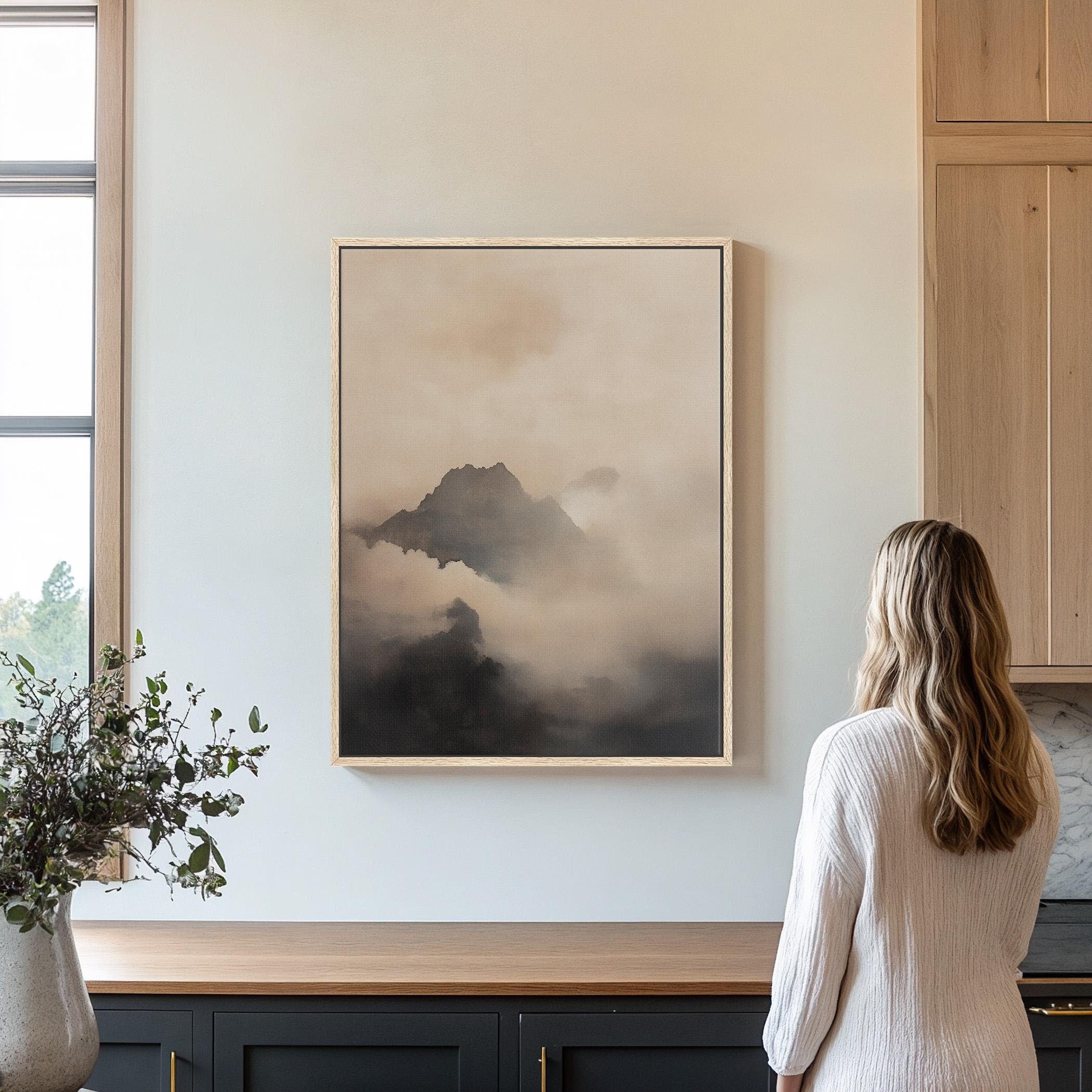 Vintage Foggy Mountain Painting Wall Art Canvas Art