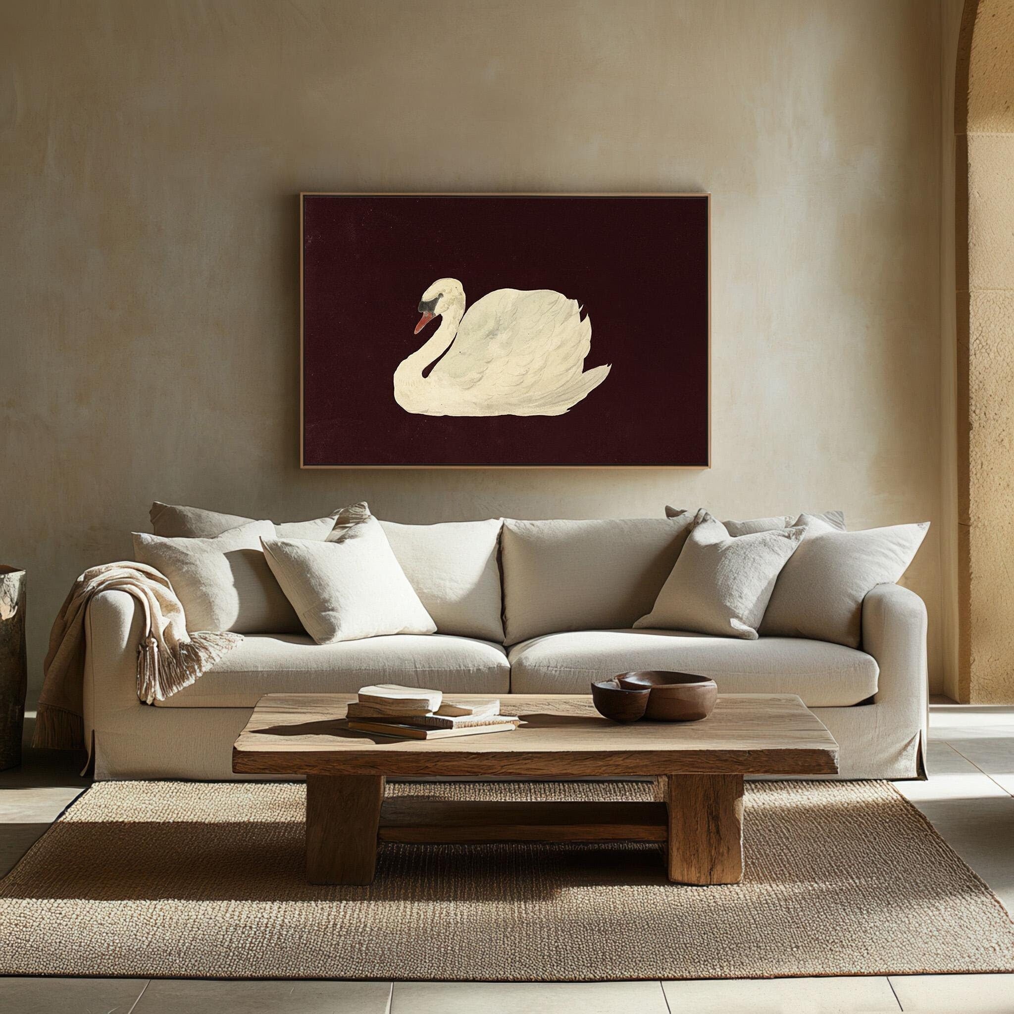 Vintage Swan Painting Canvas Art for Office