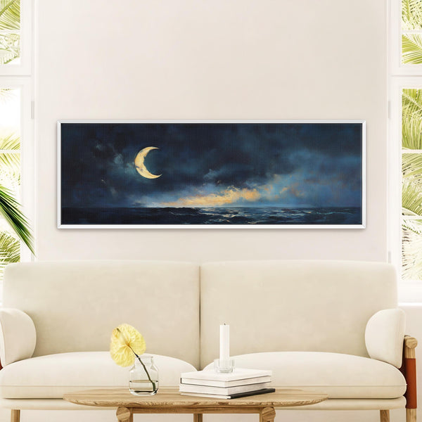 Crescent Moon At Night Painting - Moody Canvas Art - View 7