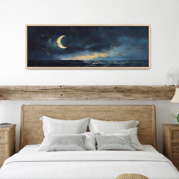 Crescent Moon At Night Painting - Moody Canvas Art - View 5