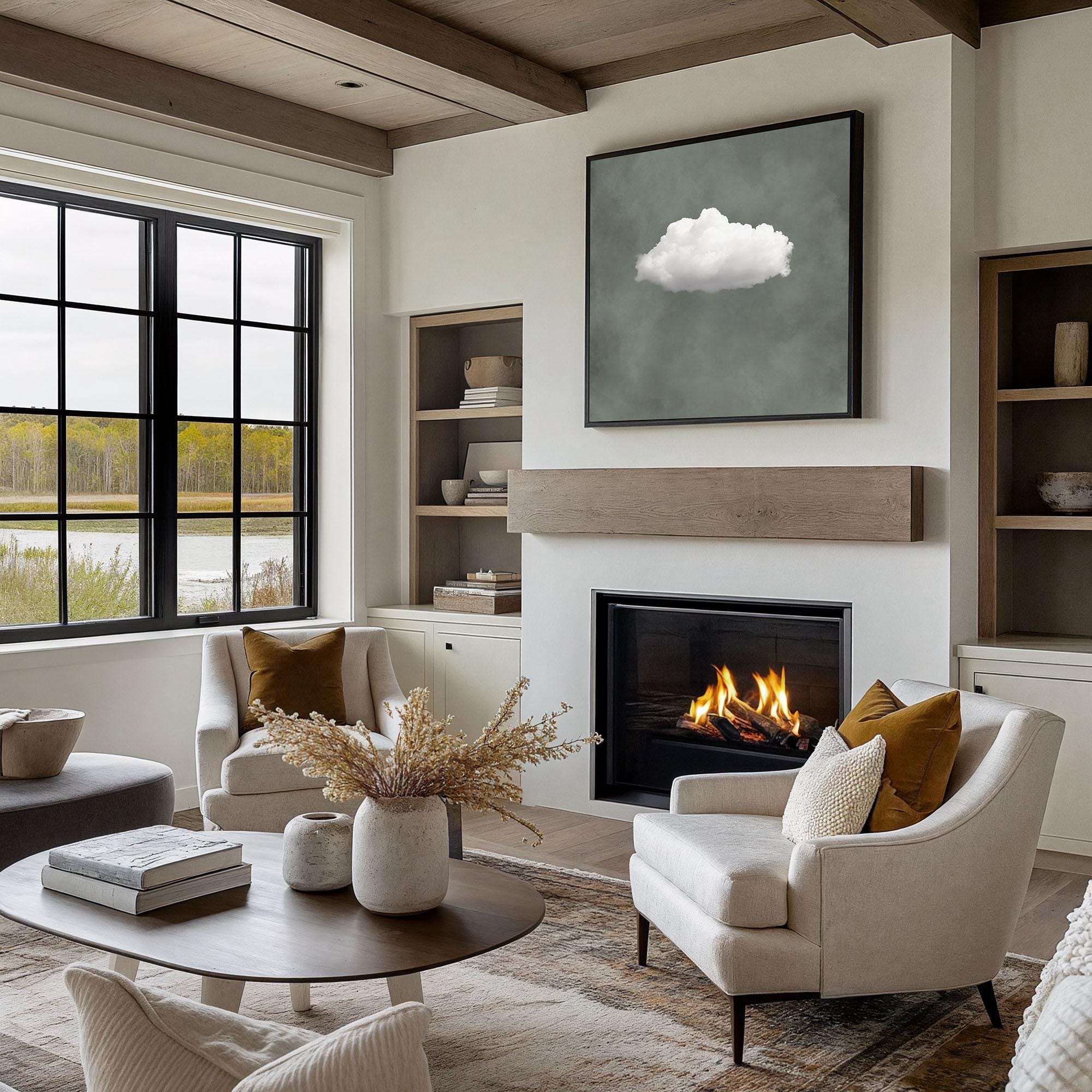 Sage Green Cloud Wall Art - Modern Canvas Art for Office - View 5