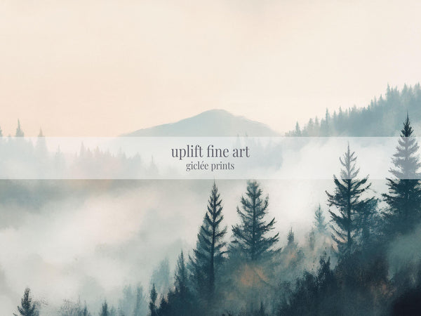 Misty Pine Forest Landscape Canvas Art - Neutral Canvas Art - View 2