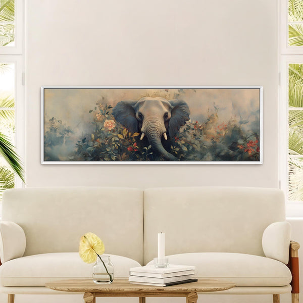 Elephant In Bloom Wall Art - Moody Canvas Art - View 3