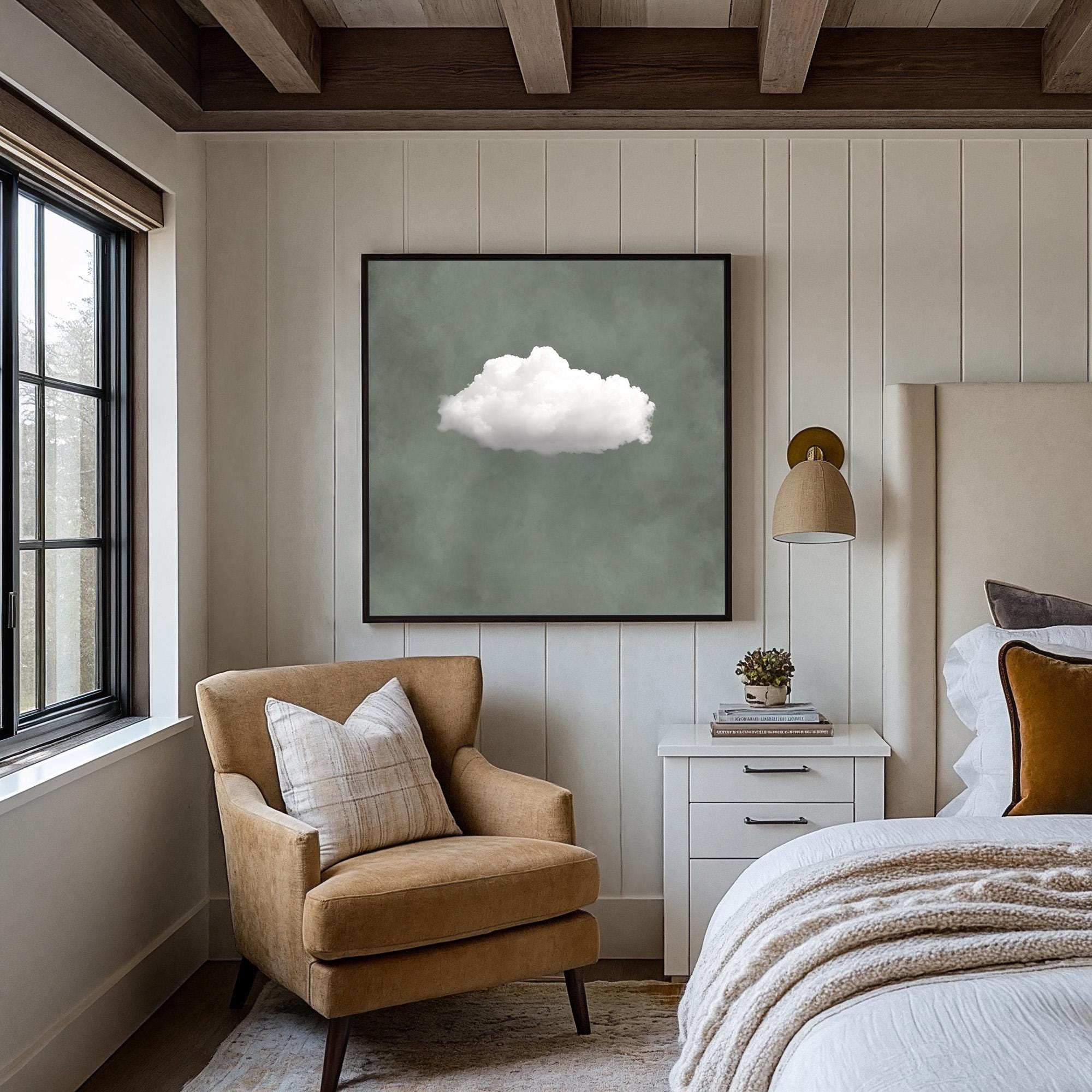 Sage Green Cloud Wall Art - Modern Canvas Art for Office - View 3
