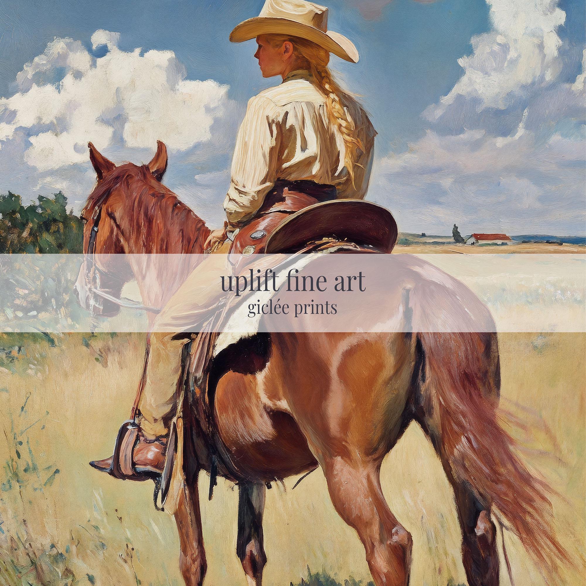 Cowgirl On Horse Painting - Rustic Canvas Art - View 2