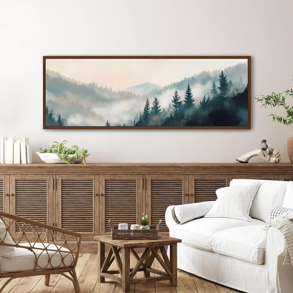 Misty Pine Forest Landscape Canvas Art - Neutral Canvas Art - View 5