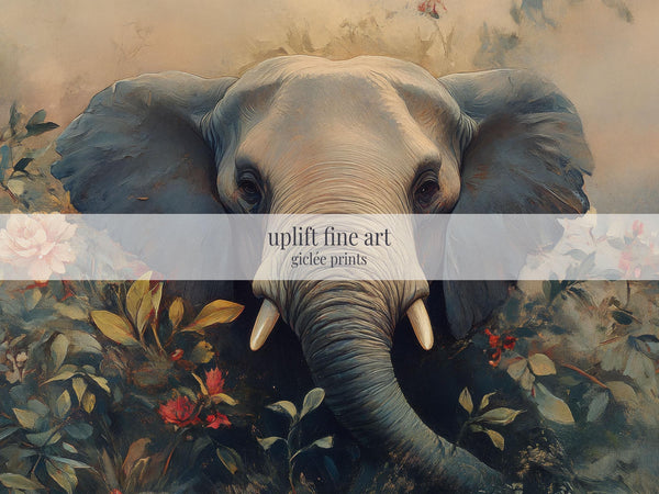 Elephant In Bloom Wall Art - Moody Canvas Art - View 2