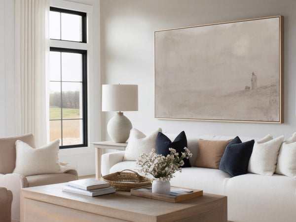 Jesus Leaves The 99 Framed Canvas Art - Neutral Canvas Art for Living room - View 3