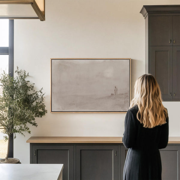 Jesus Leaves The 99 Framed Canvas Art - Neutral Canvas Art for Living room