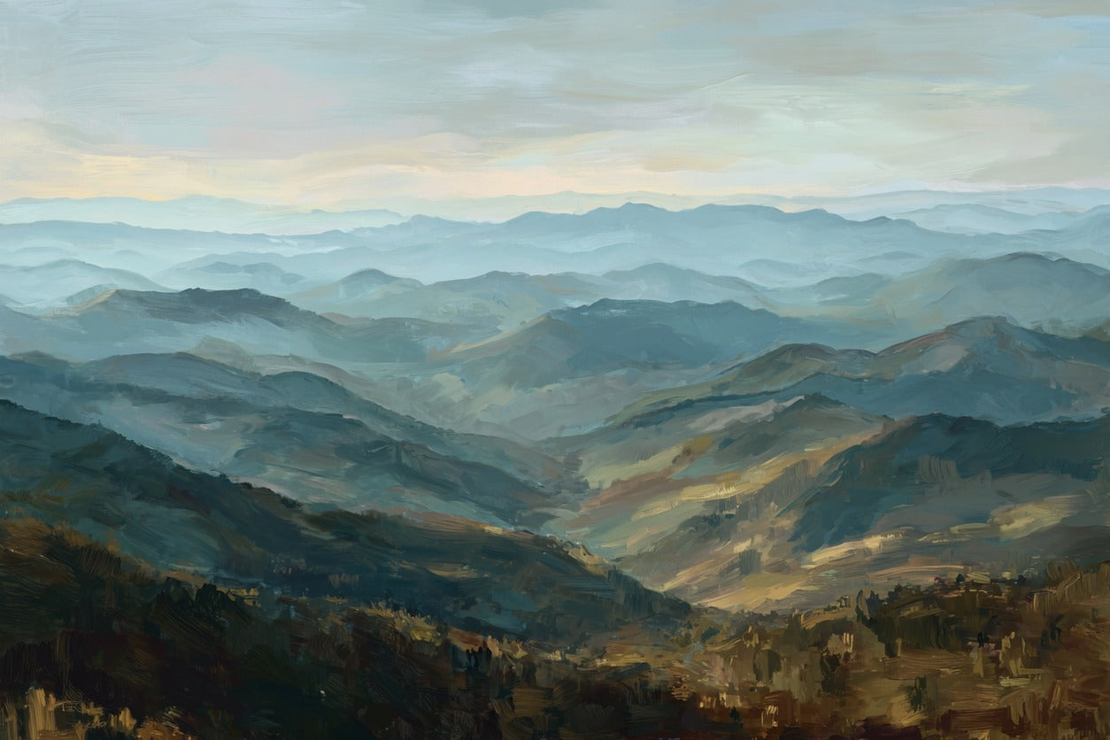 Blue Basin — Misty Mountain Landscape Canvas Wall Art