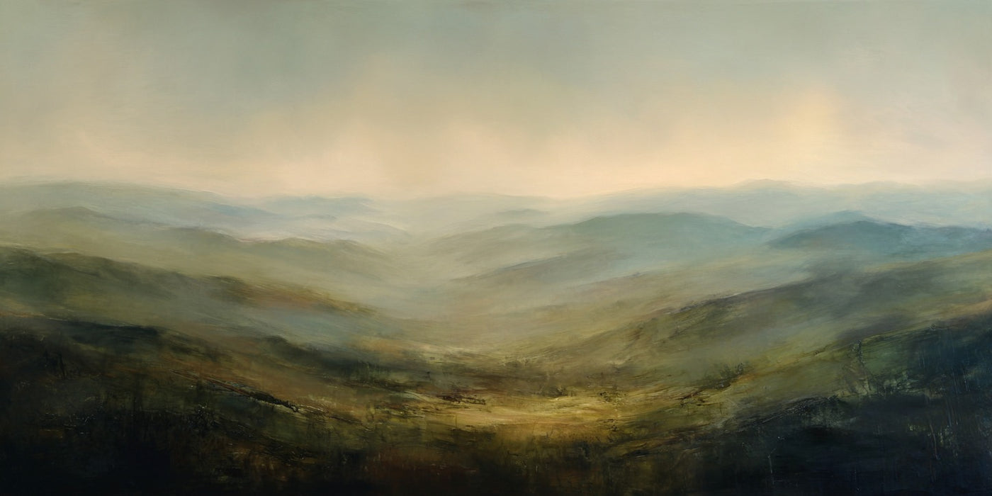Valley Haze — Blue Green Mountain Landscape Canvas Wall Art