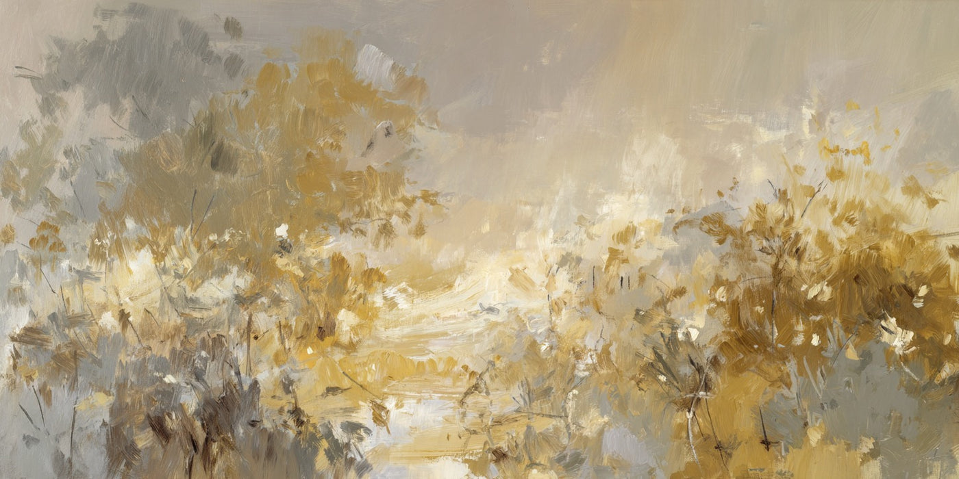 Hushed Gold — Soft Gold Floral Abstract Canvas Wall Art
