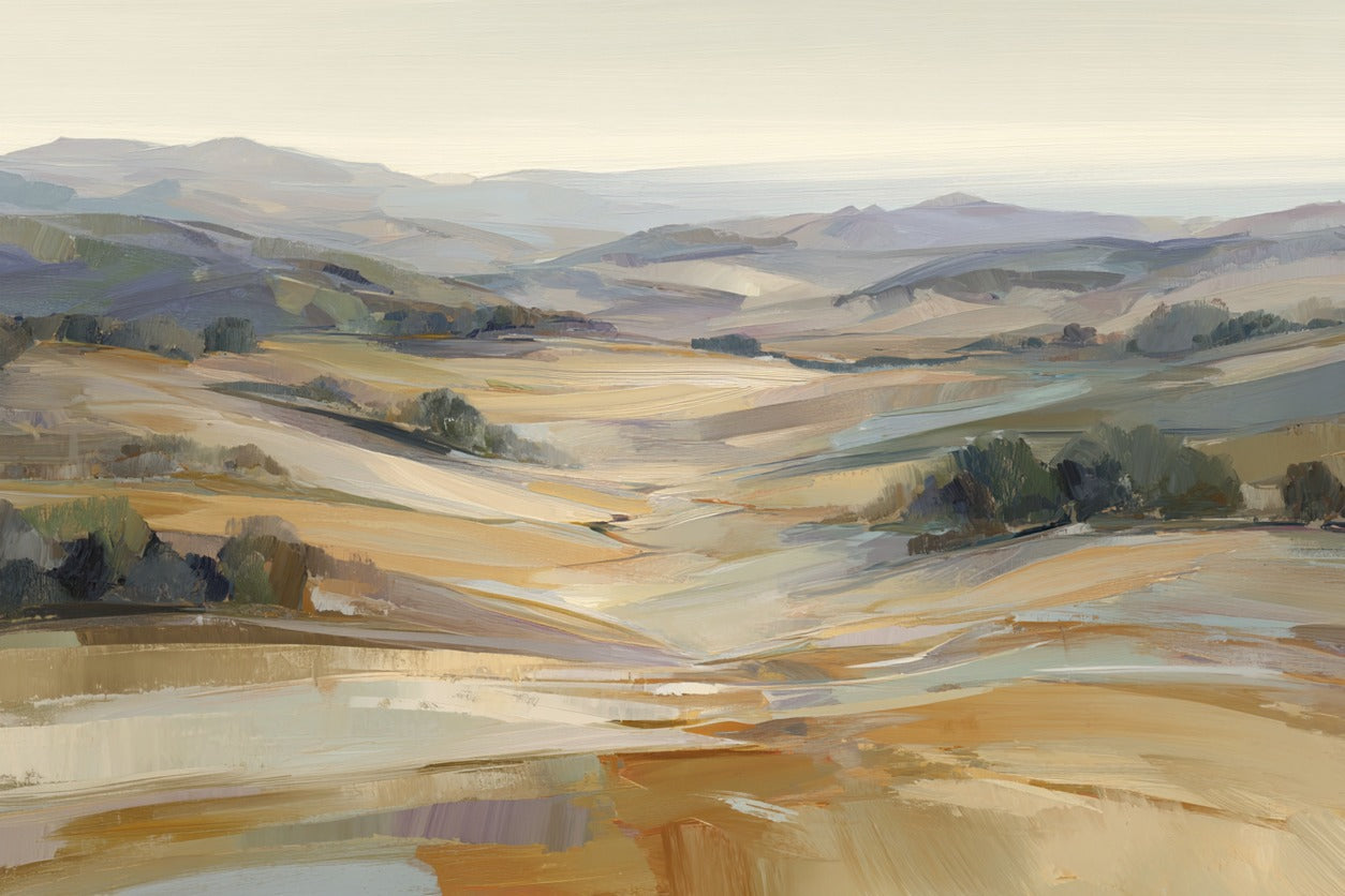 Sunlit Hollows — Rolling Hills Landscape Canvas Wall Art