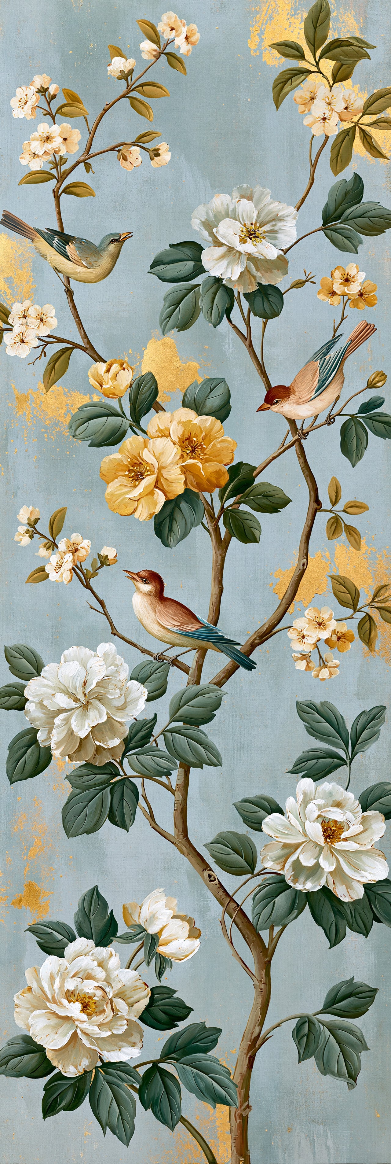 Blue Garden Song — Floral Bird Canvas Wall Art