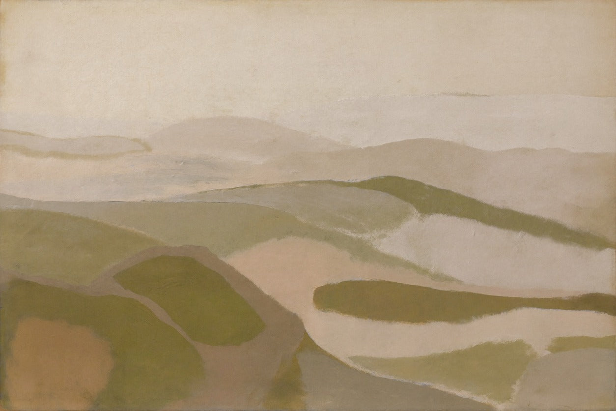 Misty Ridges — Beige Olive Abstract Canvas Wall Art