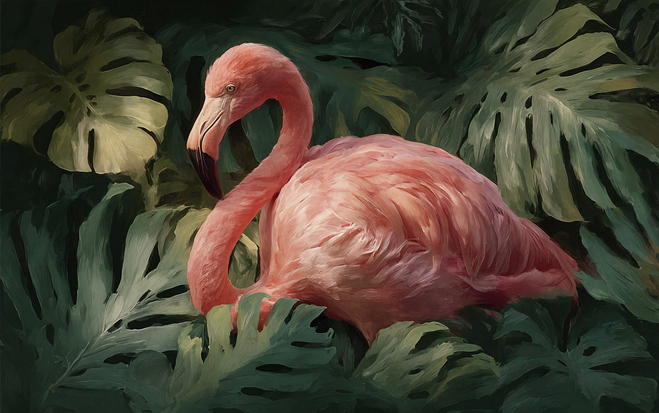 Palm Shade — Pink Flamingo Canvas Wall Art