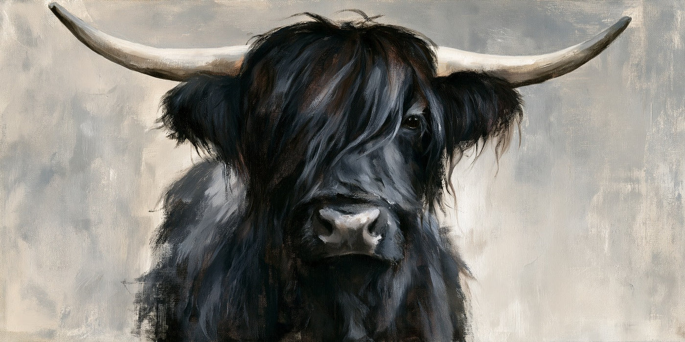 Highland Shadow — Black Highland Cow Canvas Wall Art