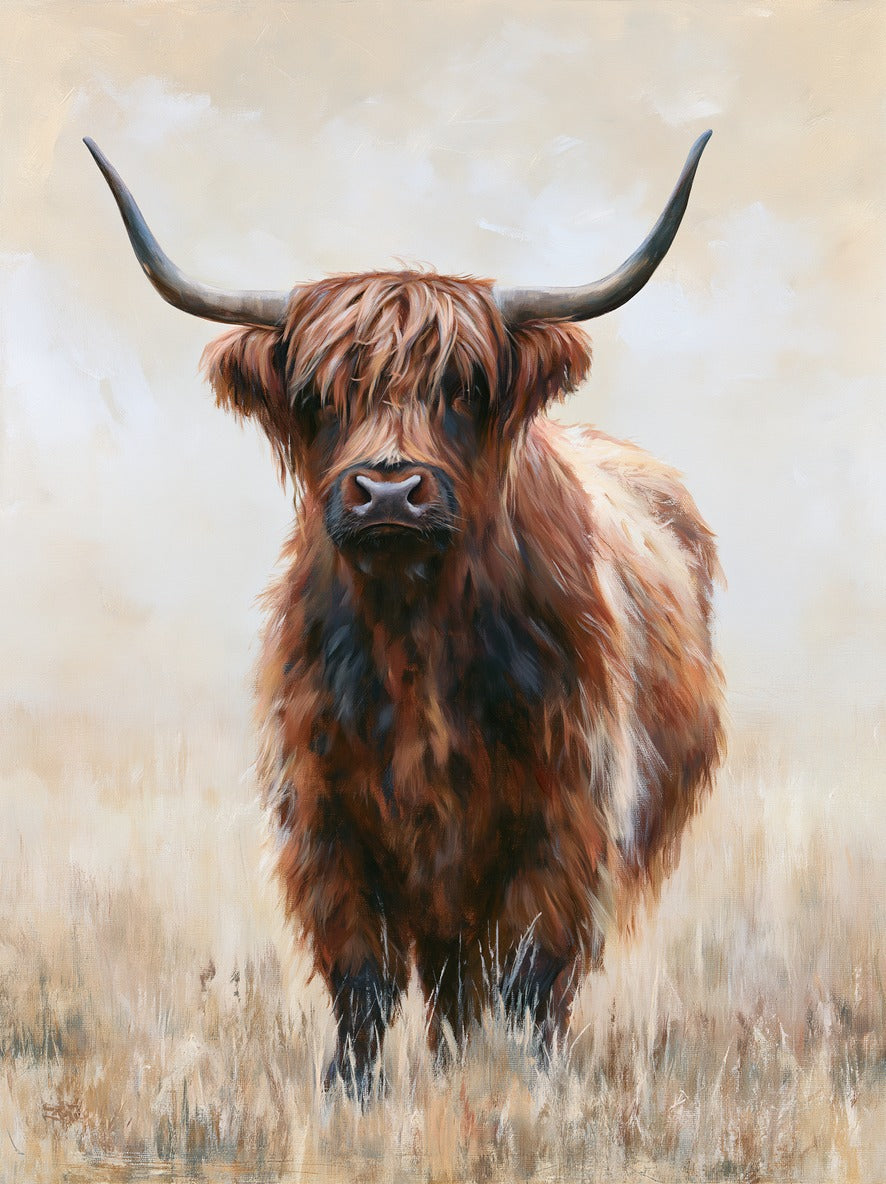 Dry Grass Horns — Highland Cow Portrait Canvas Wall Art