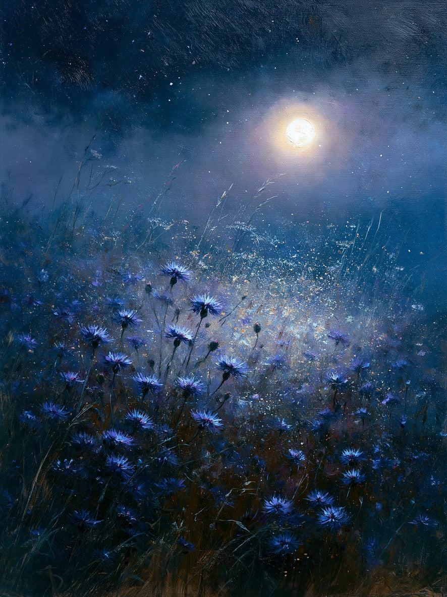 Midnight Meadow — Blue Flower Meadow Canvas Wall Art